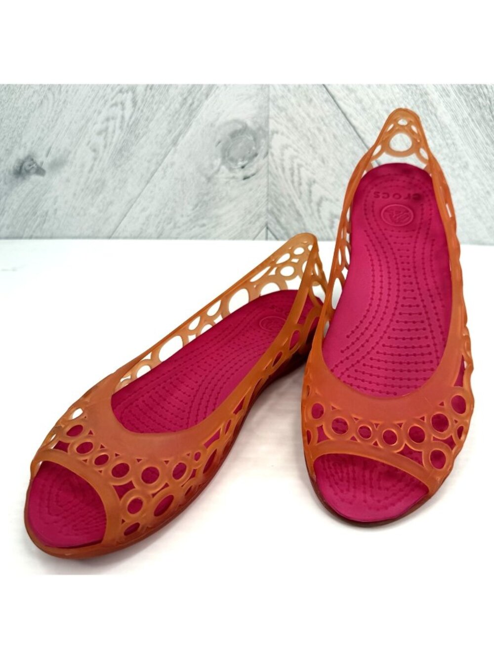 Crocs Adrina Jelly Flats Womens 7 Coral Pink Cutout Peep Toe Y2K Summer Shoes